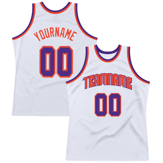 Custom White Purple-Orange Authentic Throwback Basketball Jersey - Main View