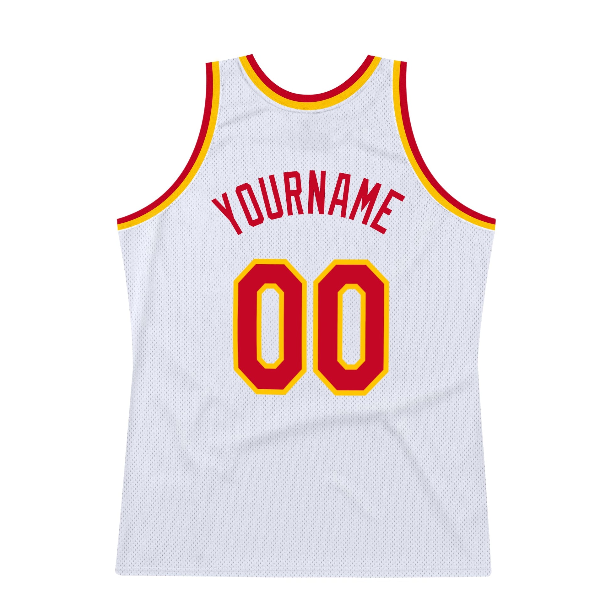 Custom White Red-Gold Authentic Throwback Basketball Jersey view 6