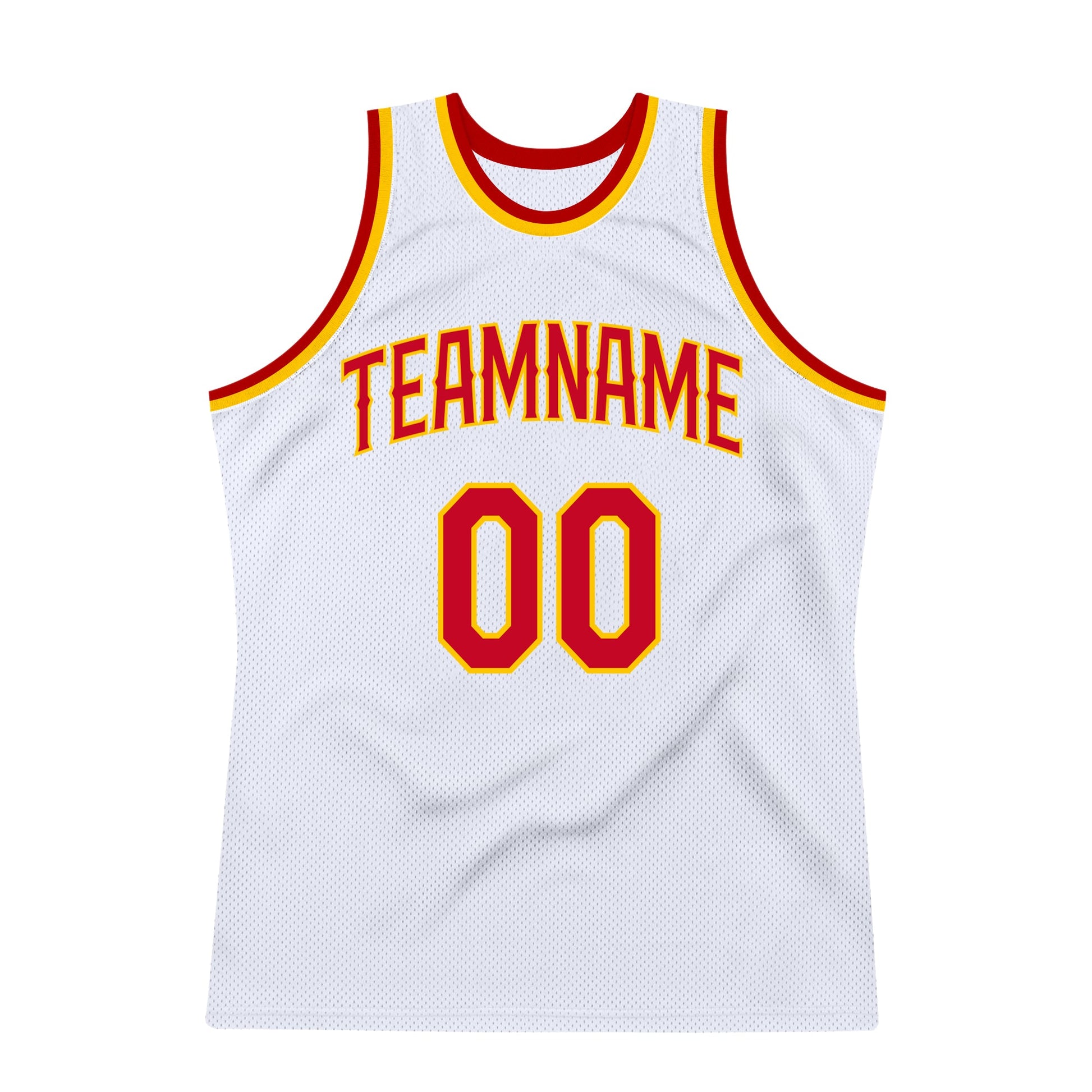 Custom White Red-Gold Authentic Throwback Basketball Jersey view 7