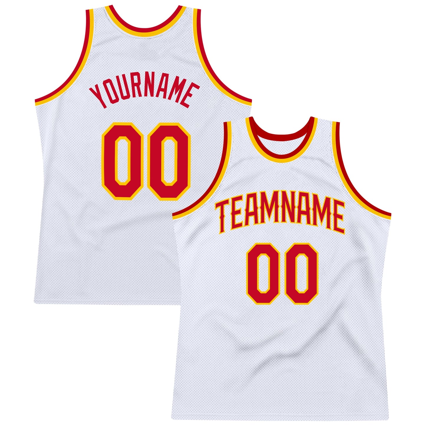 Custom White Red-Gold Authentic Throwback Basketball Jersey - Main View