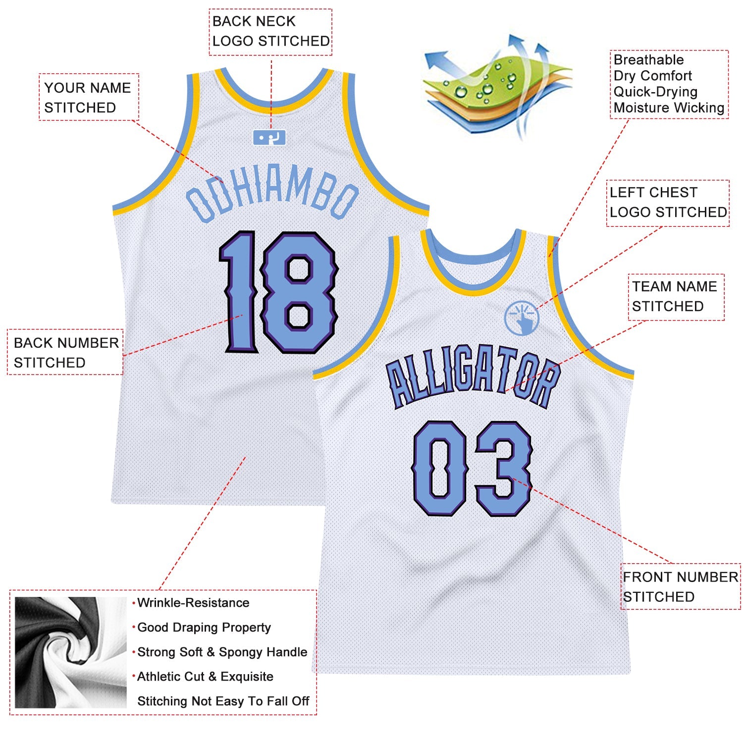 Custom White Light Blue-Purple Authentic Throwback Basketball Jersey view 2