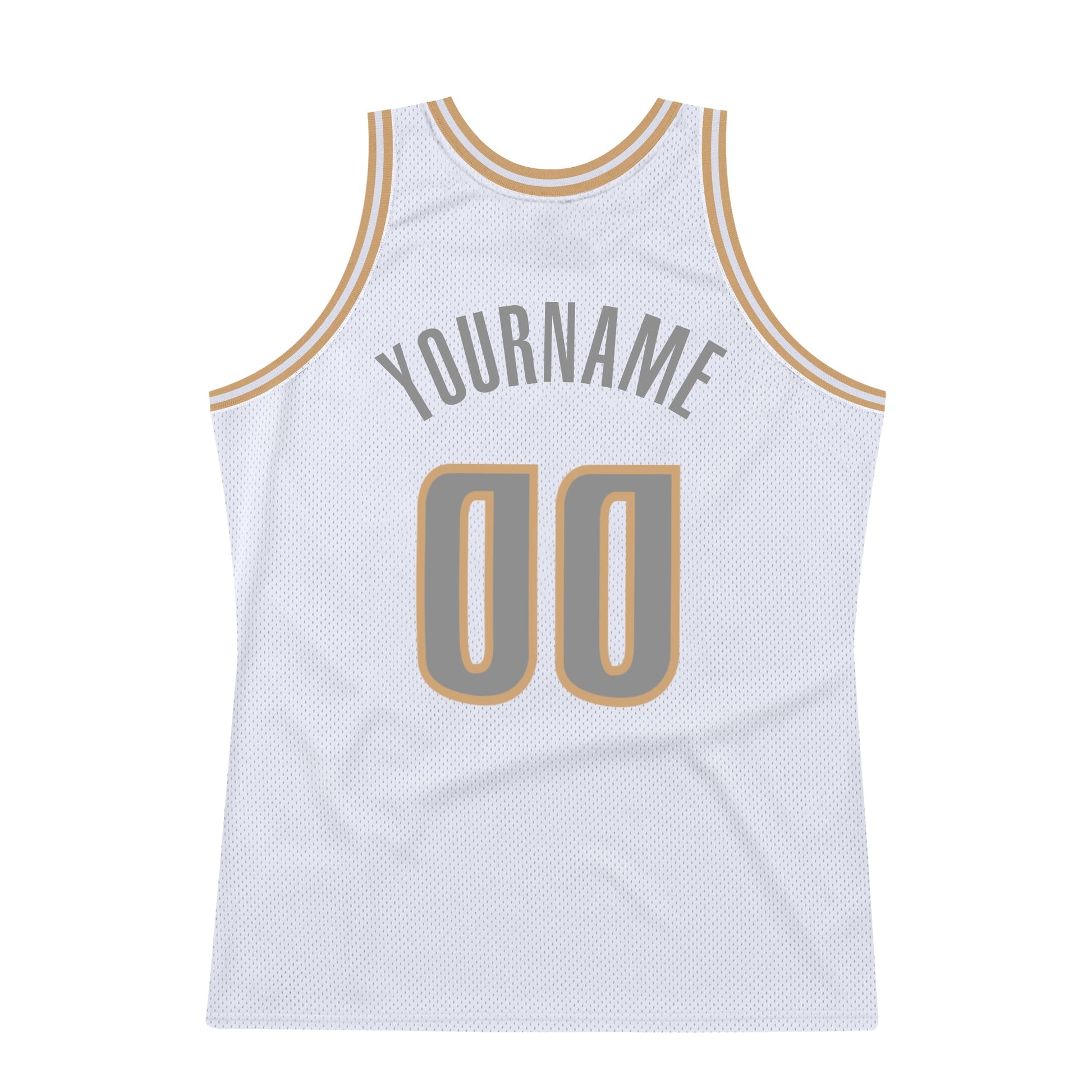 Custom White Steel Gray-Old Gold Authentic Throwback Basketball Jersey view 6