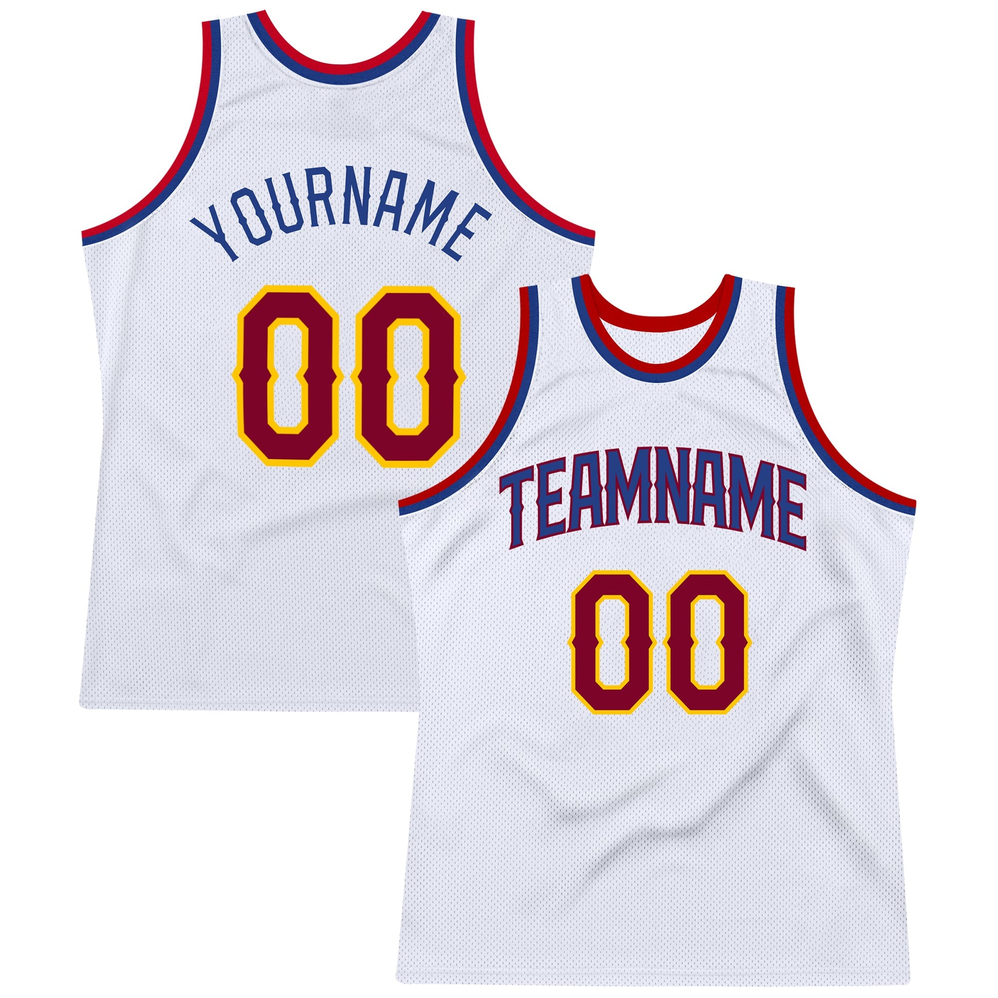 Custom White Maroon-Royal Authentic Throwback Basketball Jersey - Main View