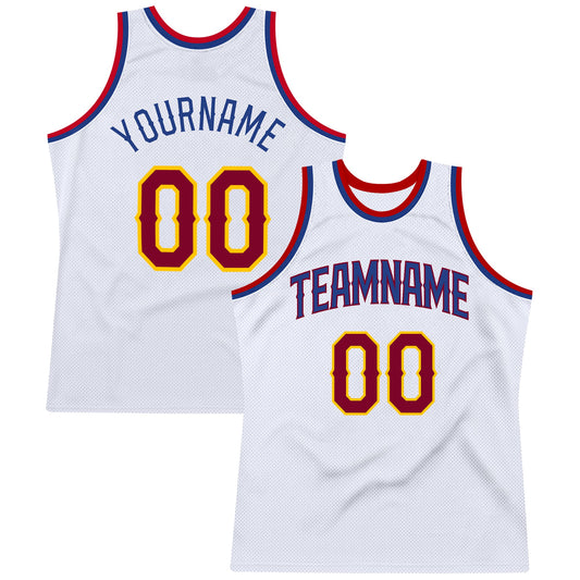 Custom White Maroon-Royal Authentic Throwback Basketball Jersey - Main View