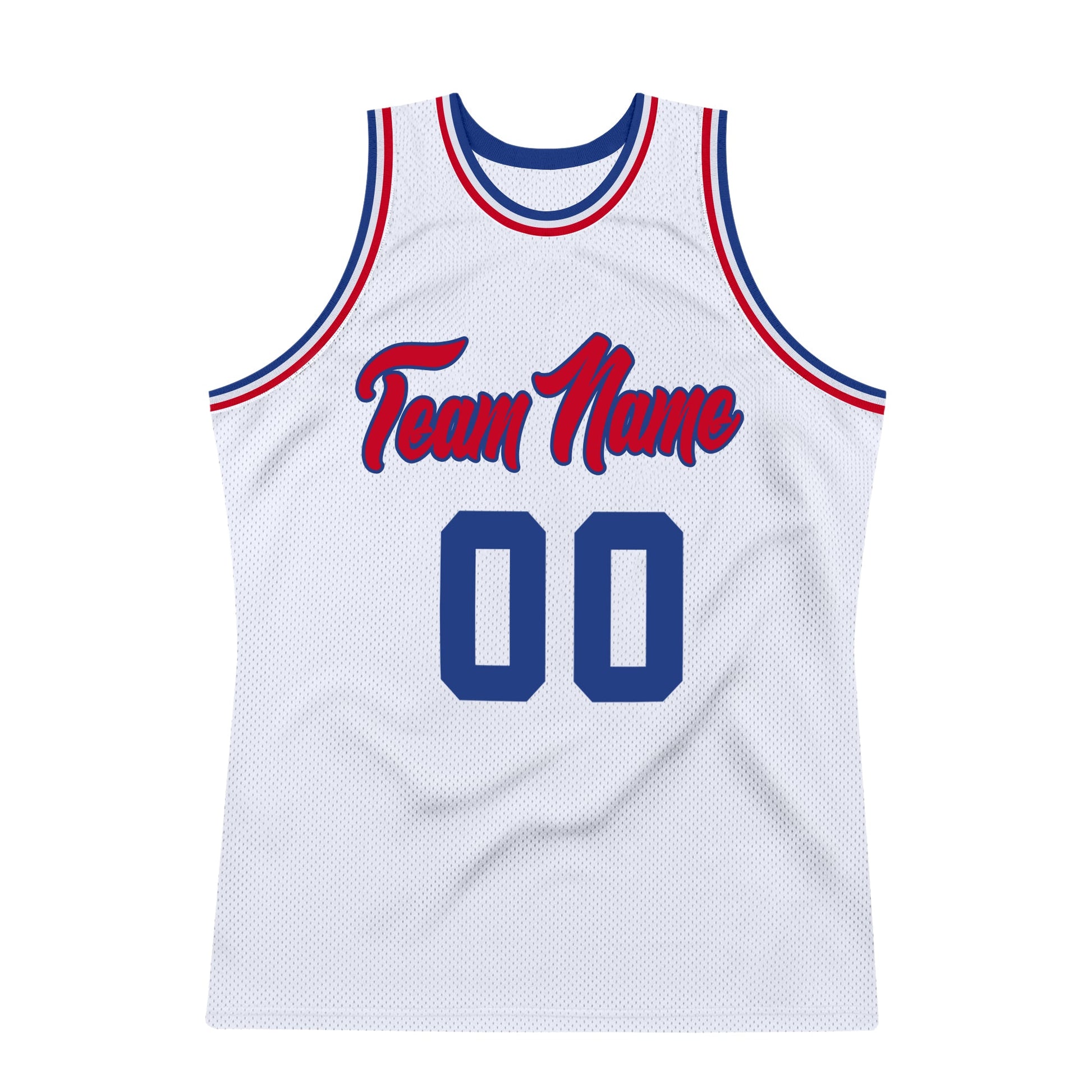 Custom White Royal-Red Authentic Throwback Basketball Jersey view 7
