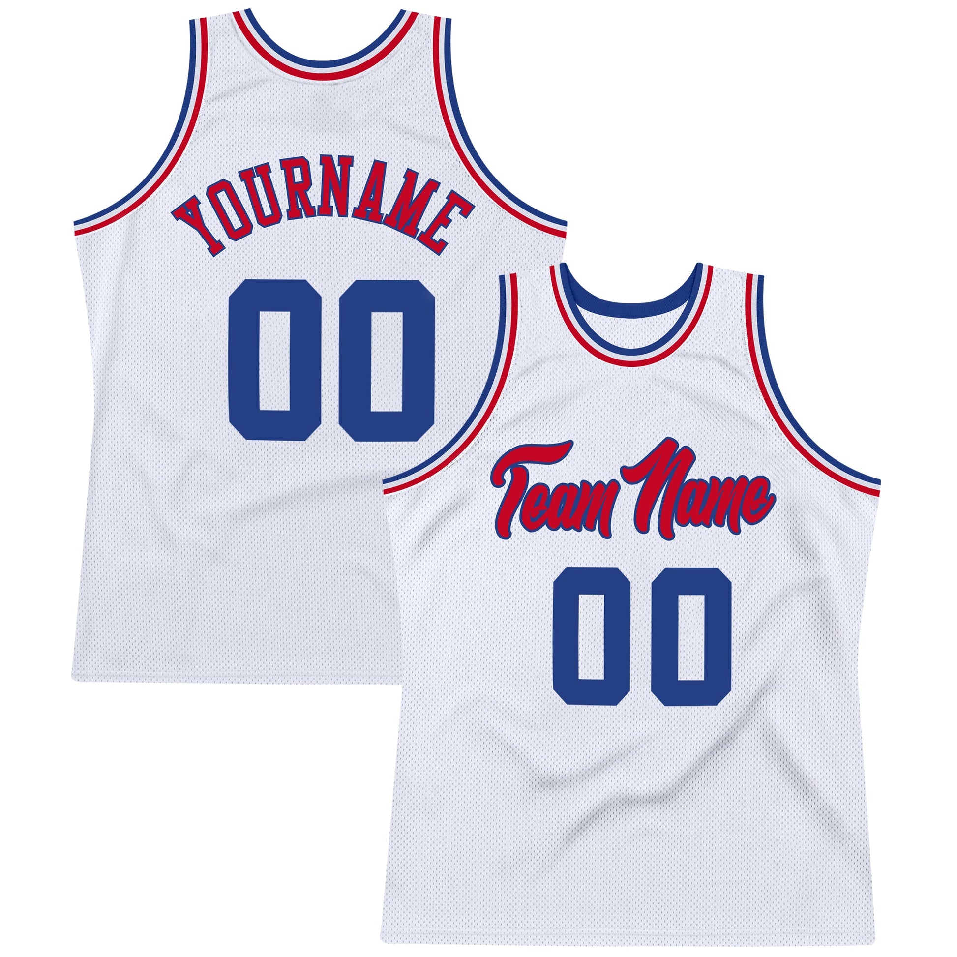 Custom White Royal-Red Authentic Throwback Basketball Jersey - Main View