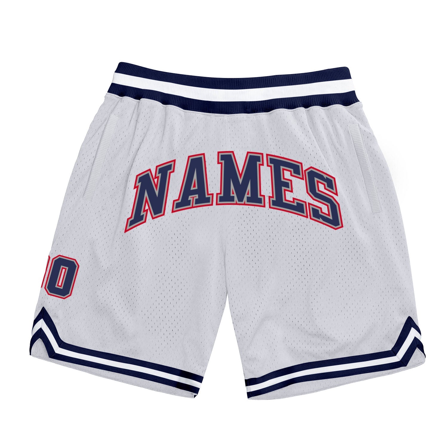 Custom White Navy-Red Authentic Throwback Basketball Shorts - Main View