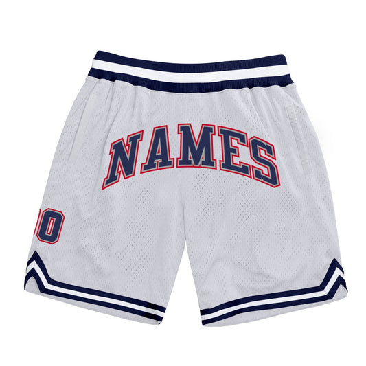 Custom White Navy-Red Authentic Throwback Basketball Shorts - Main View
