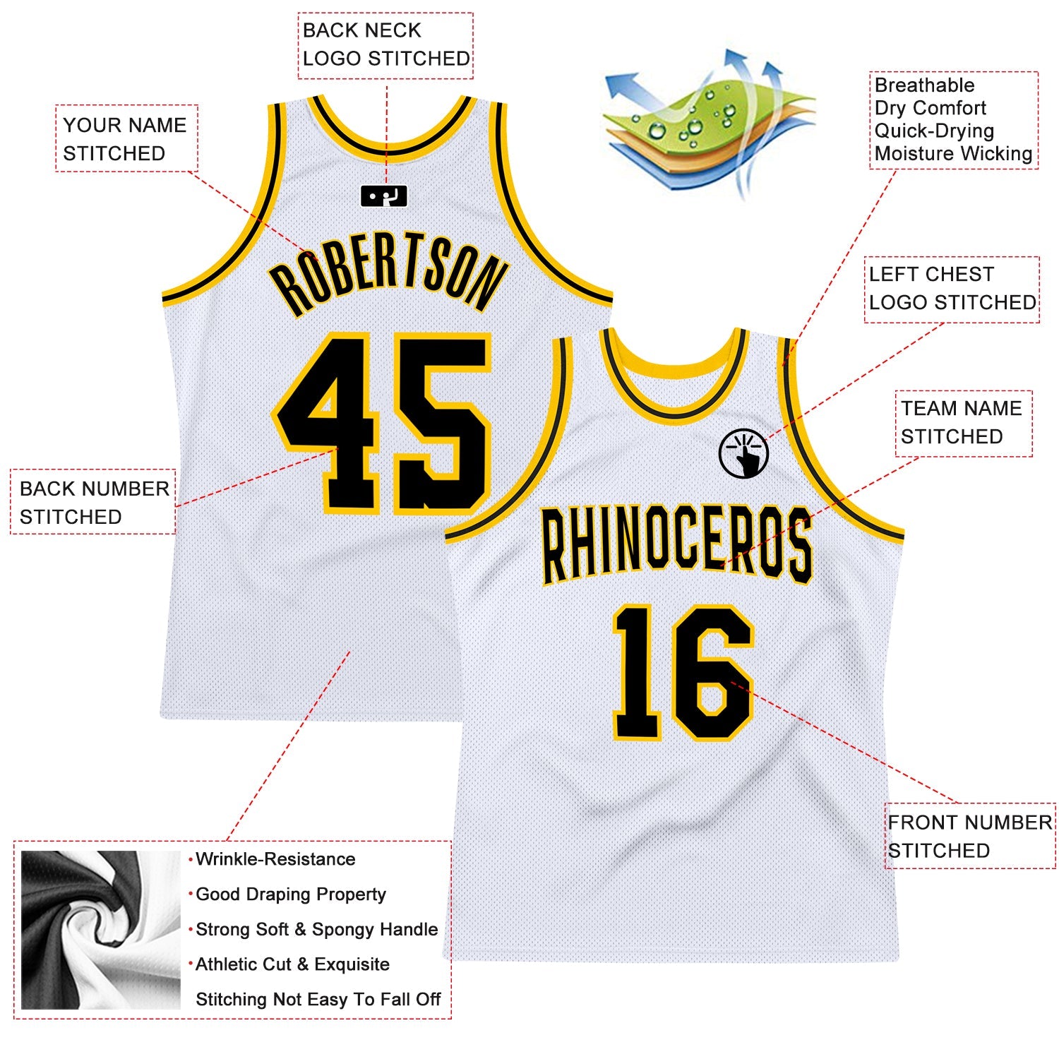Custom White Black-Gold Authentic Throwback Basketball Jersey view 2