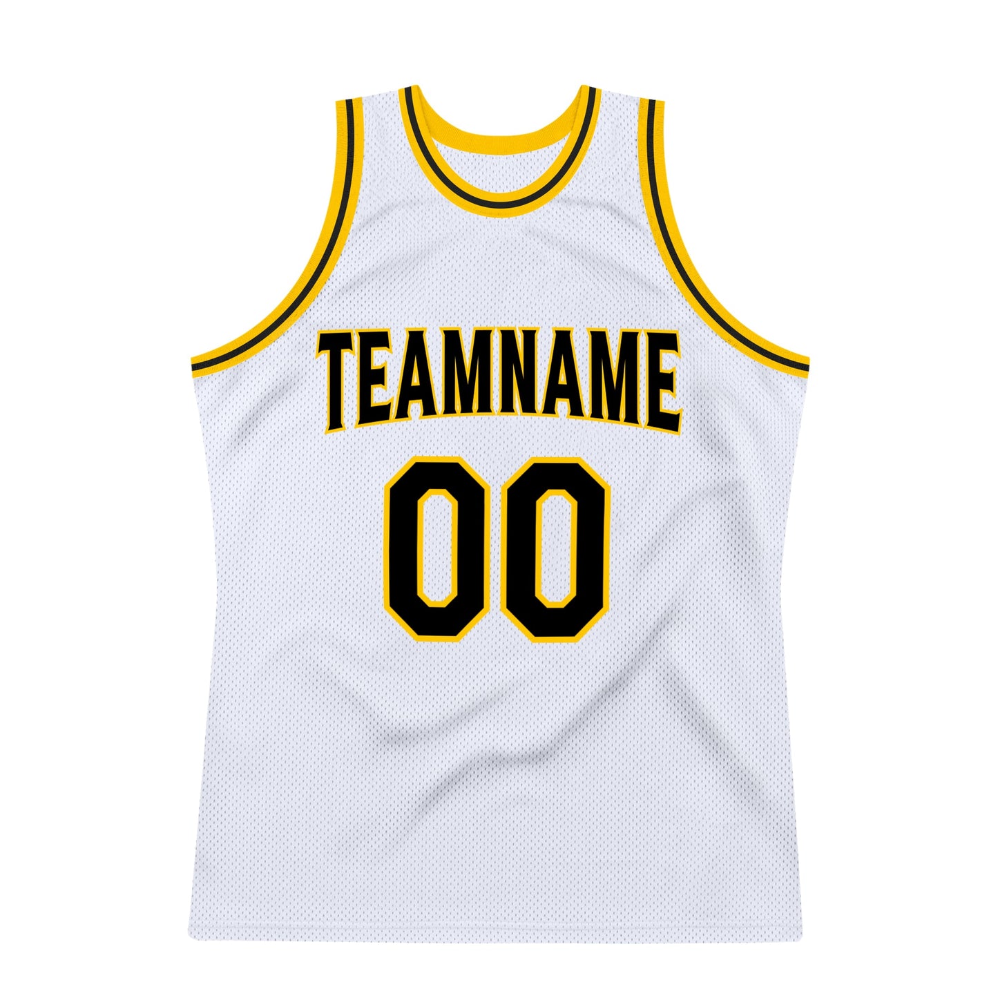 Custom White Black-Gold Authentic Throwback Basketball Jersey view 5