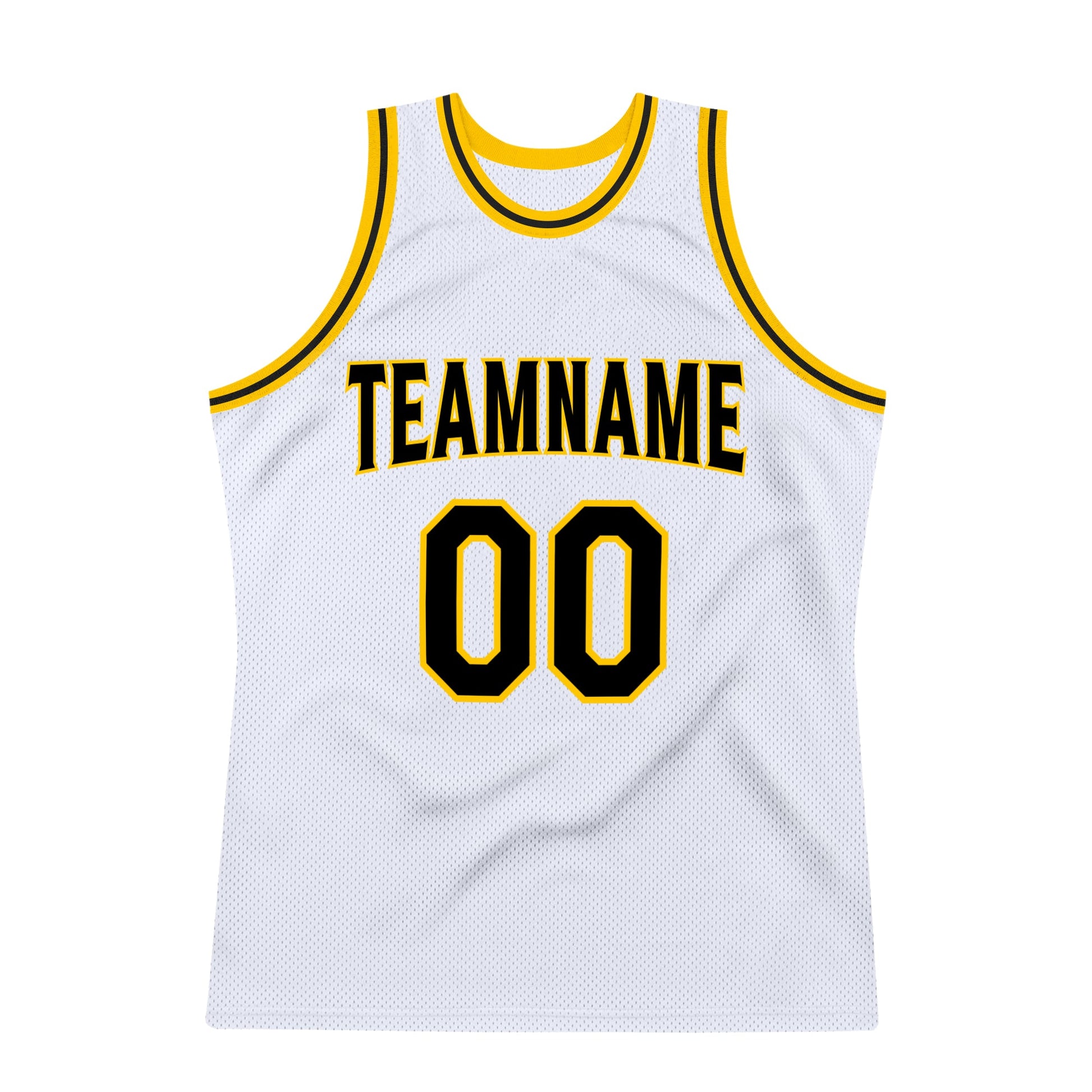 Custom White Black-Gold Authentic Throwback Basketball Jersey view 5