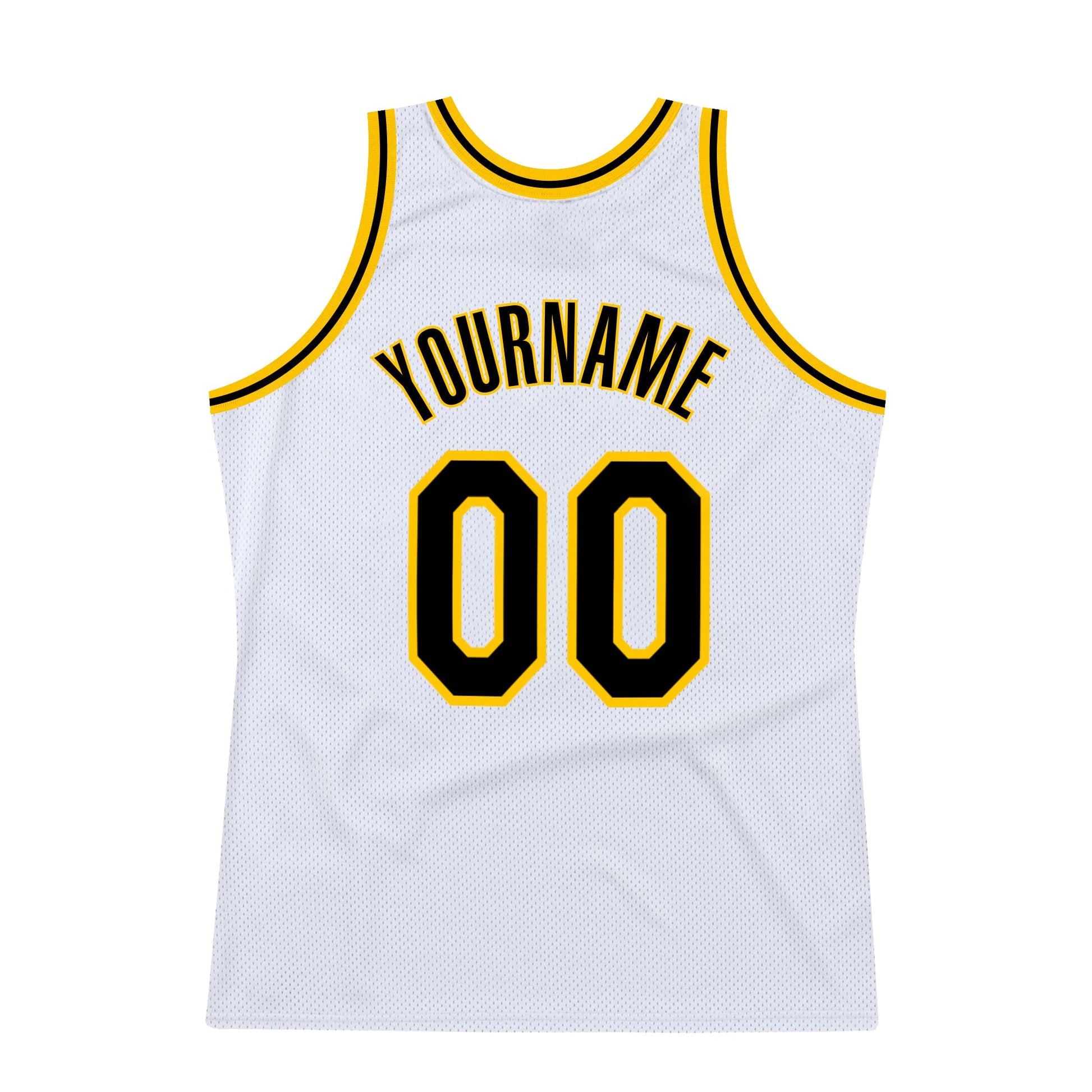 Custom White Black-Gold Authentic Throwback Basketball Jersey view 6