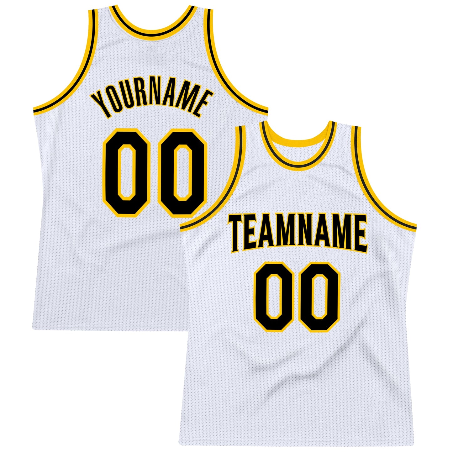 Custom White Black-Gold Authentic Throwback Basketball Jersey - Main View