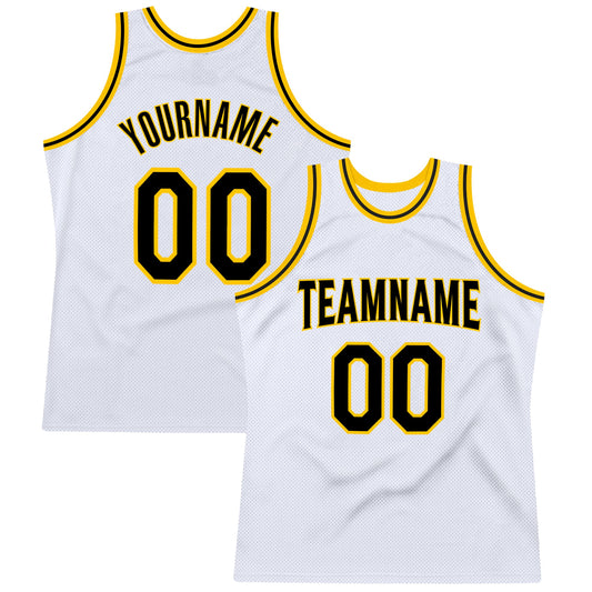 Custom White Black-Gold Authentic Throwback Basketball Jersey - Main View