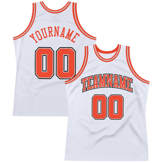Custom White Orange-Gray Authentic Throwback Basketball Jersey - Main View