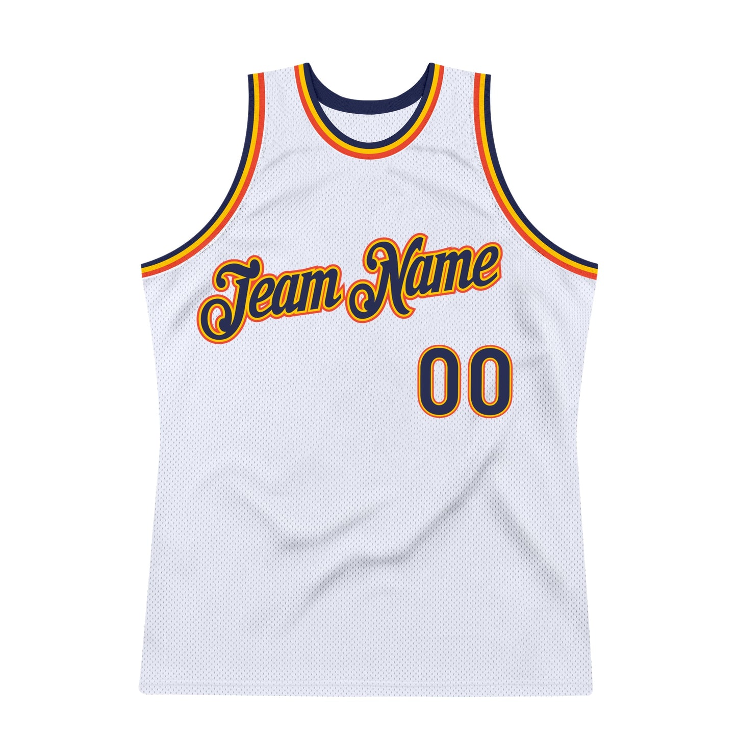 Custom White Navy-Orange Authentic Throwback Basketball Jersey view 5
