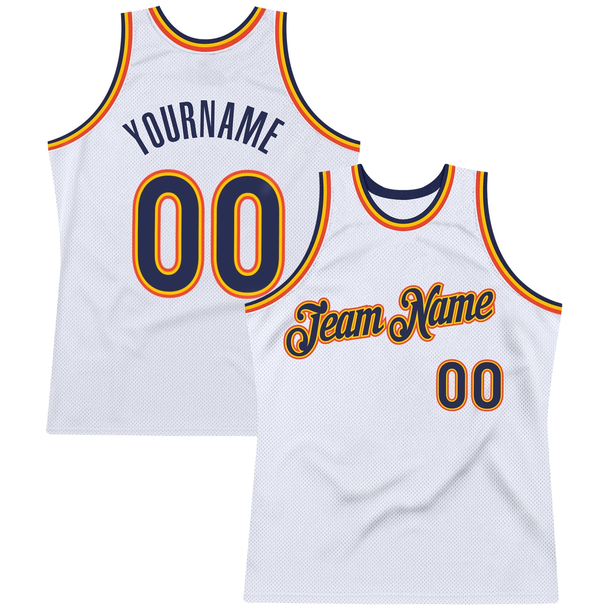 Custom White Navy-Orange Authentic Throwback Basketball Jersey - Main View