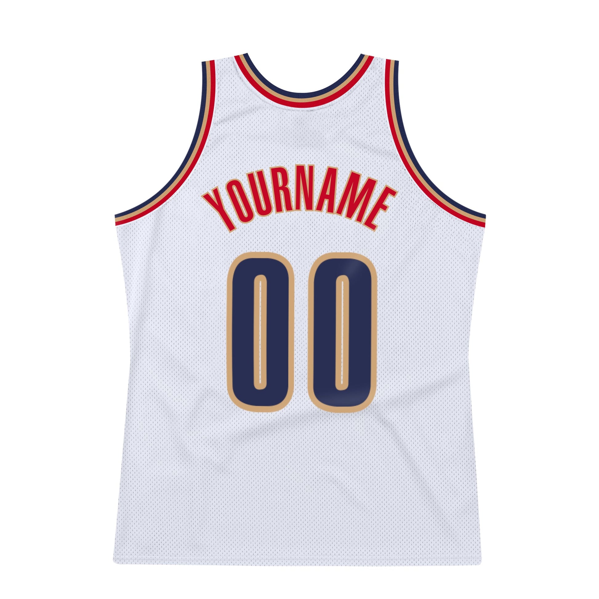 Custom White Navy-Old Gold Authentic Throwback Basketball Jersey view 6