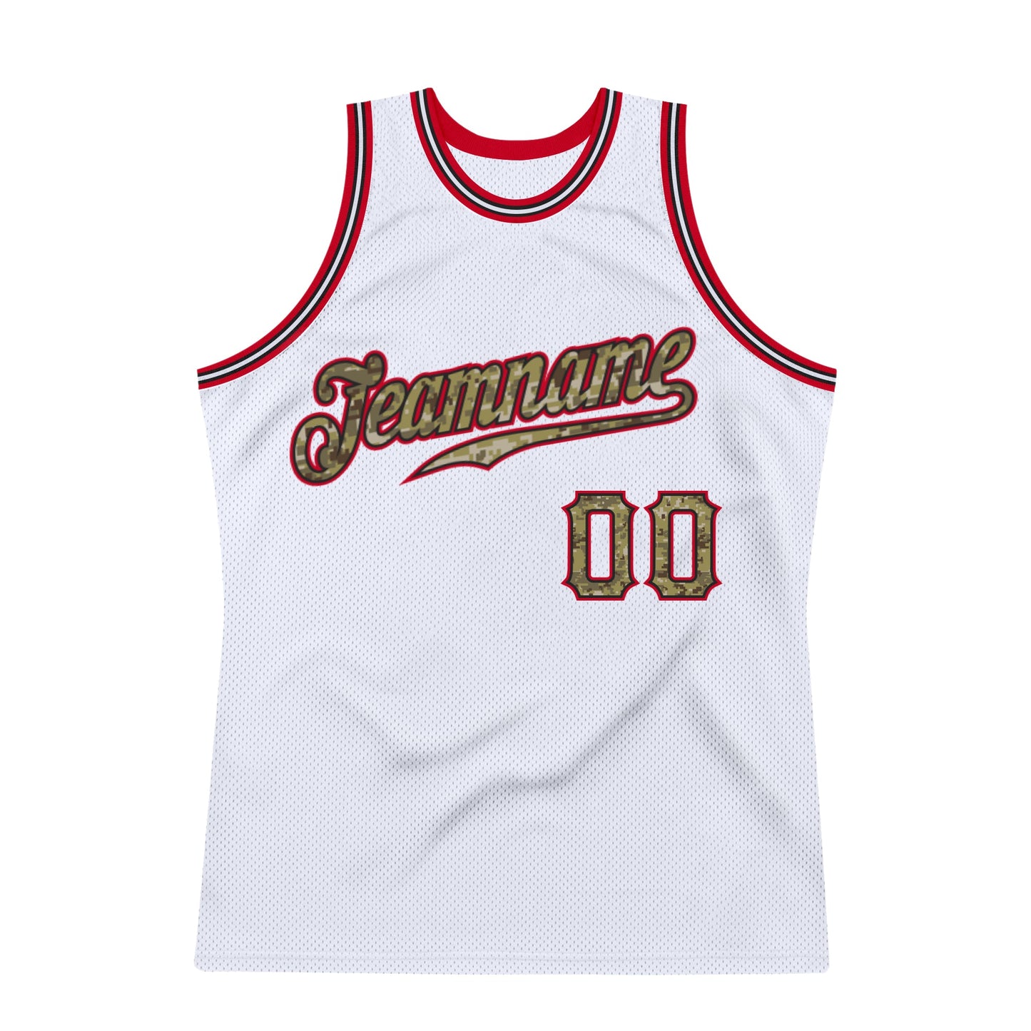 Custom White Camo-Red Authentic Throwback Basketball Jersey view 5