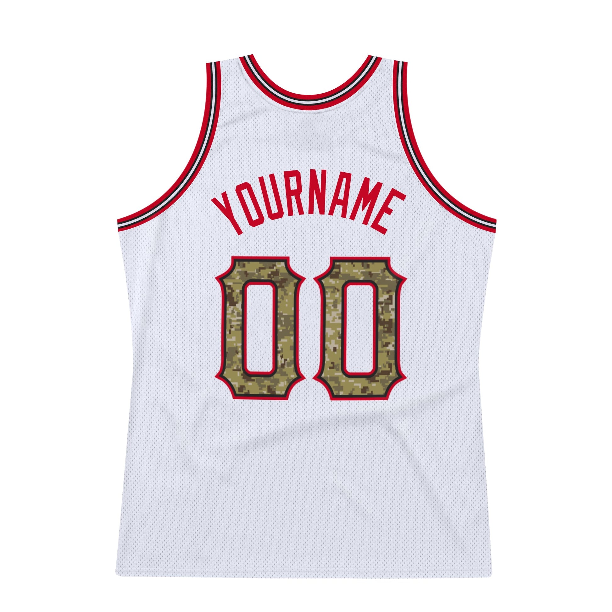 Custom White Camo-Red Authentic Throwback Basketball Jersey view 6