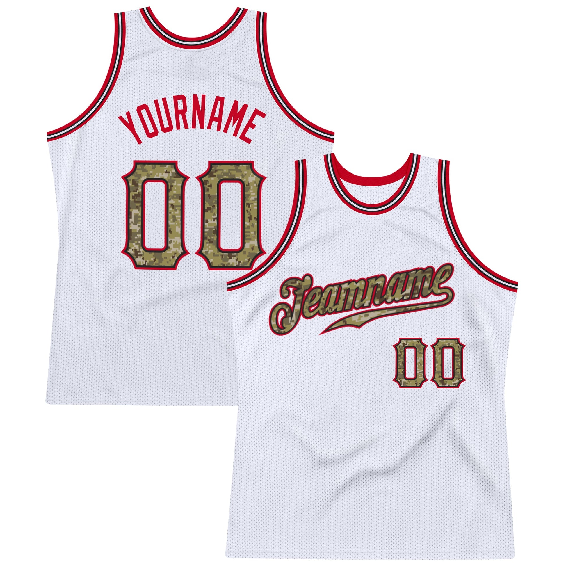 Custom White Camo-Red Authentic Throwback Basketball Jersey - Main View