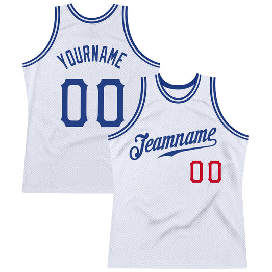 Custom White Royal-Red Authentic Throwback Basketball Jersey - Main View