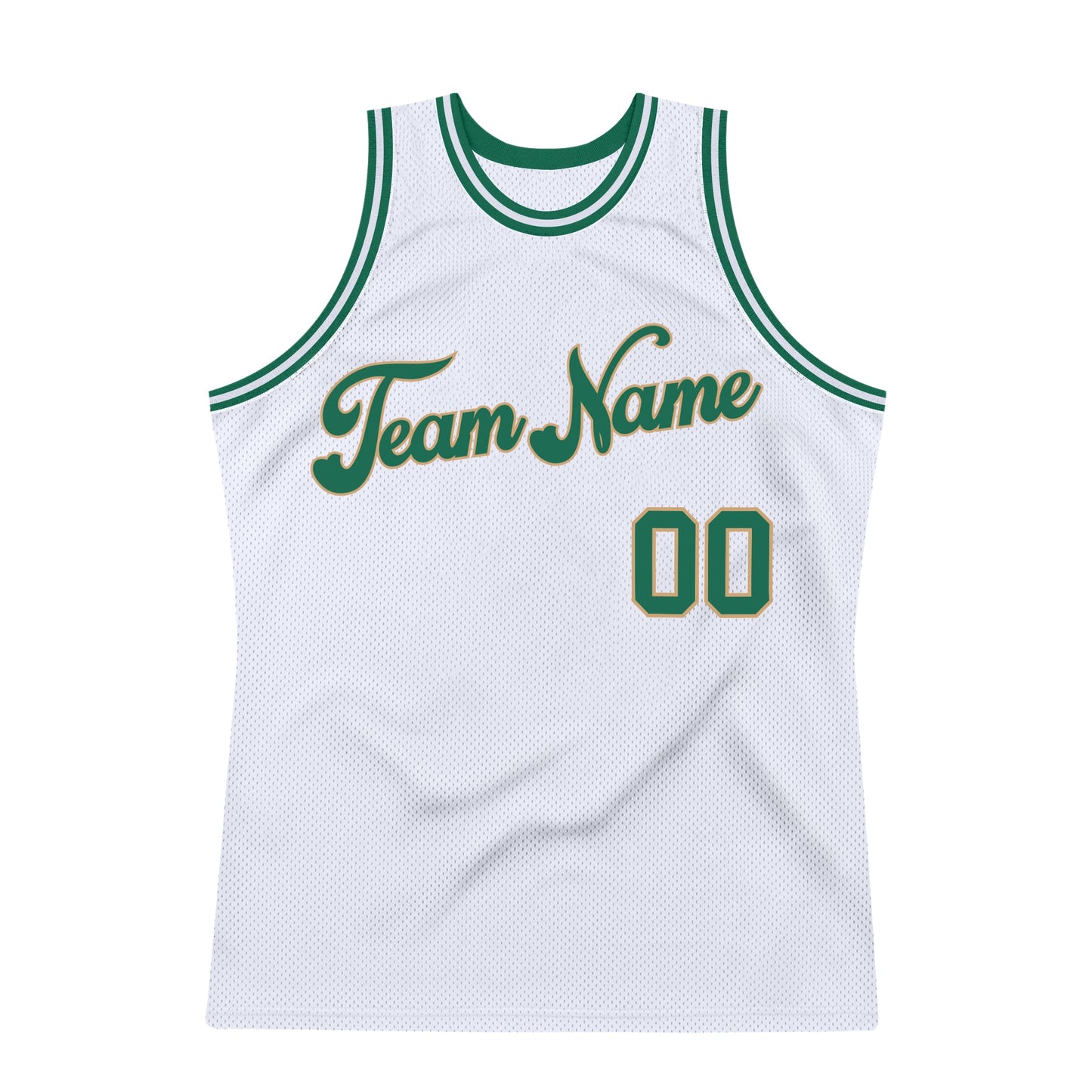 Custom White Kelly Green-Old Gold Authentic Throwback Basketball Jersey view 5
