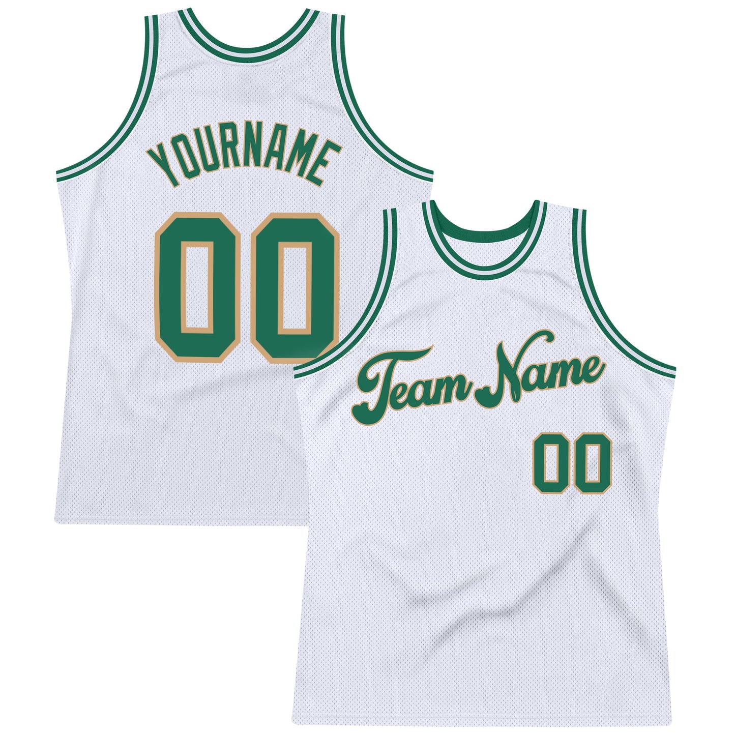 Custom White Kelly Green-Old Gold Authentic Throwback Basketball Jersey - Main View