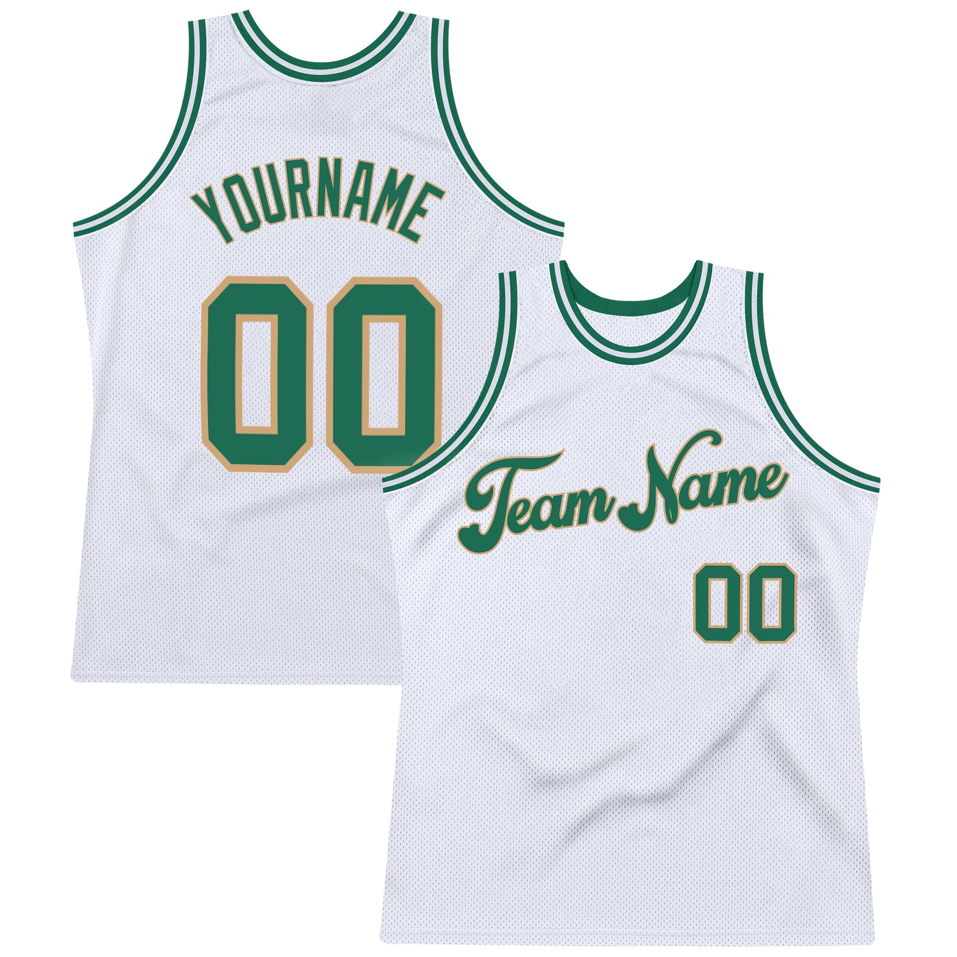 Custom White Kelly Green-Old Gold Authentic Throwback Basketball Jersey - Main View