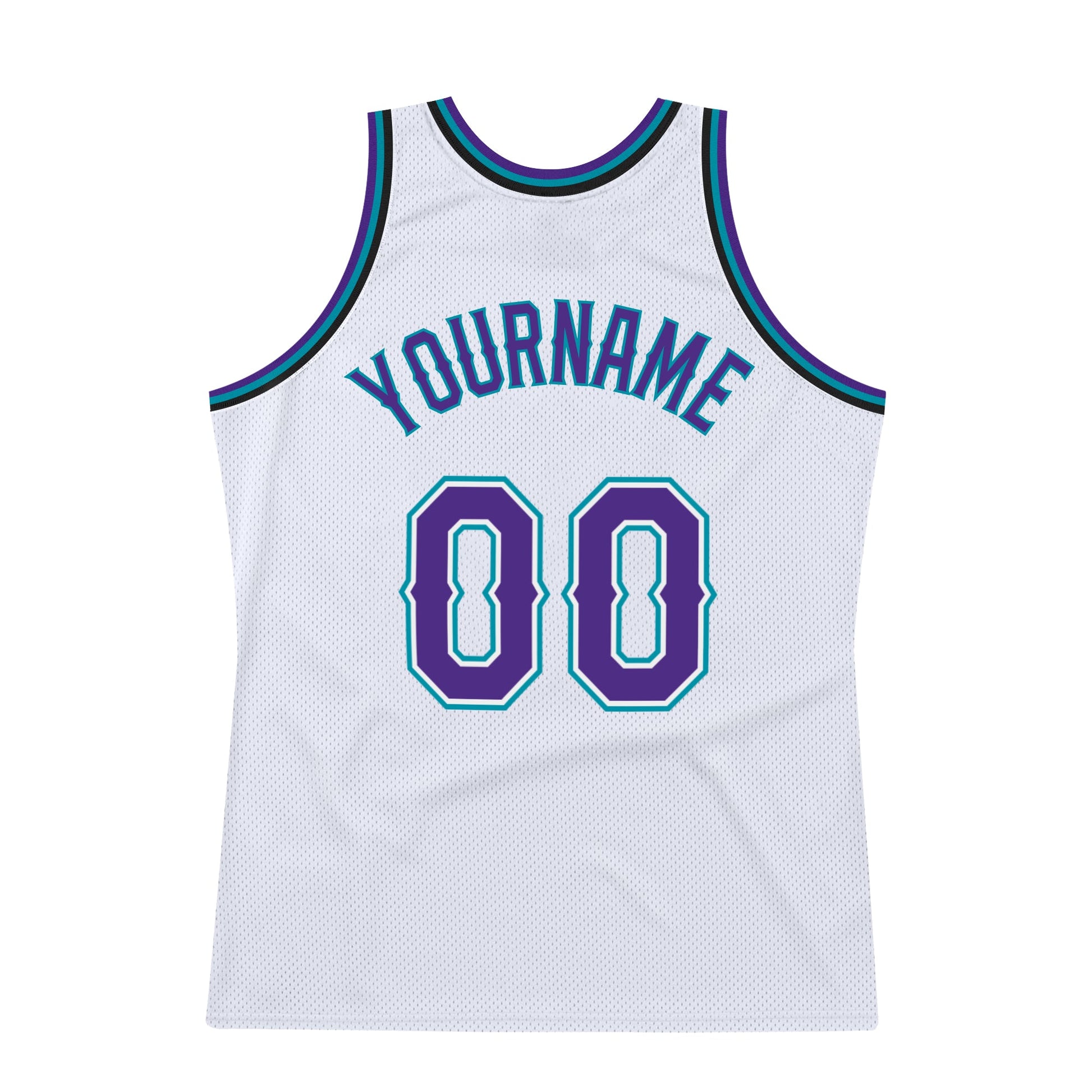Custom White Purple-Teal Authentic Throwback Basketball Jersey view 6