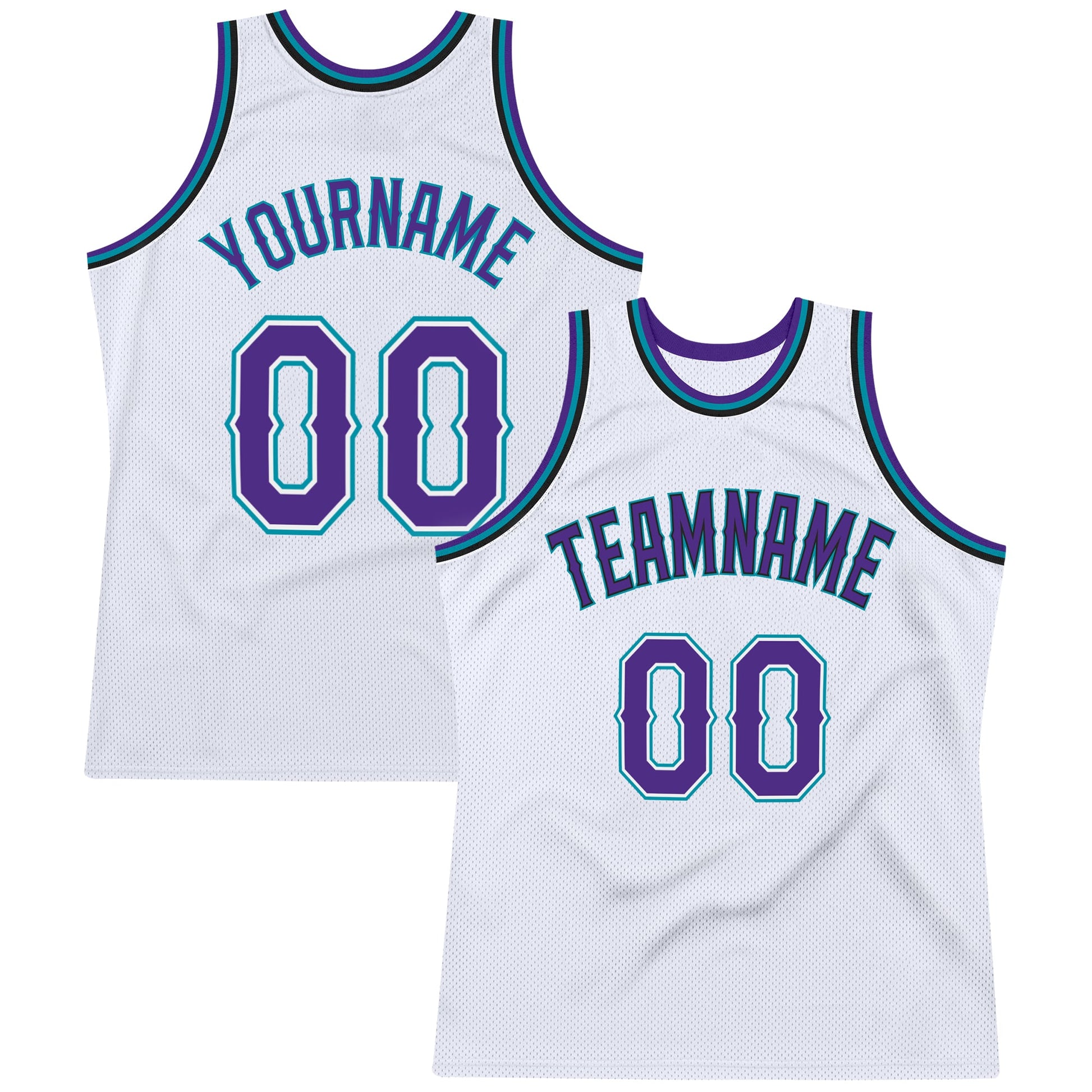 Custom White Purple-Teal Authentic Throwback Basketball Jersey - Main View