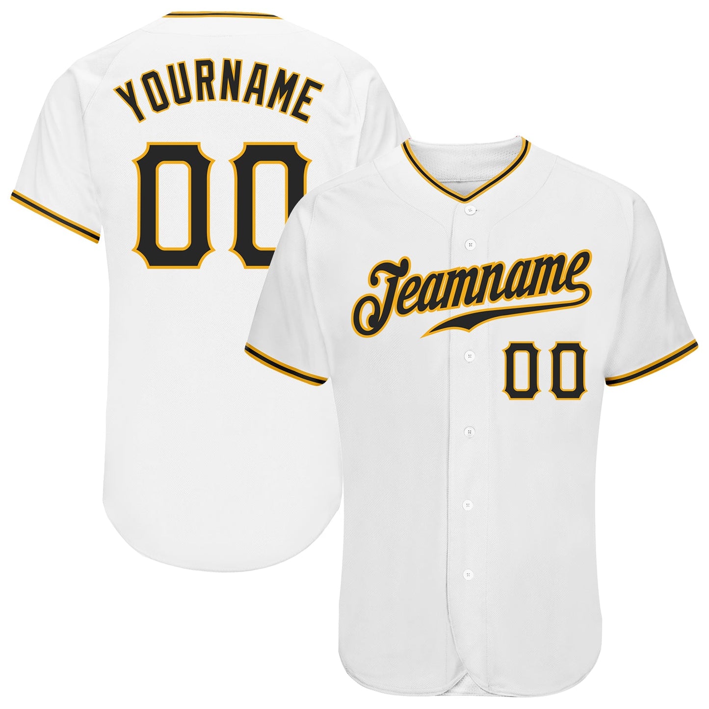 Custom White Black-Gold Authentic Baseball Jersey - Main View