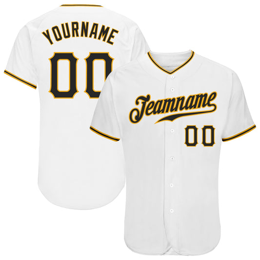 Custom White Black-Gold Authentic Baseball Jersey - Main View