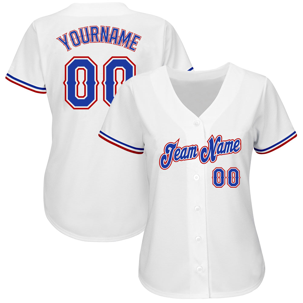 Custom White Royal-Red Authentic Baseball Jersey view 2