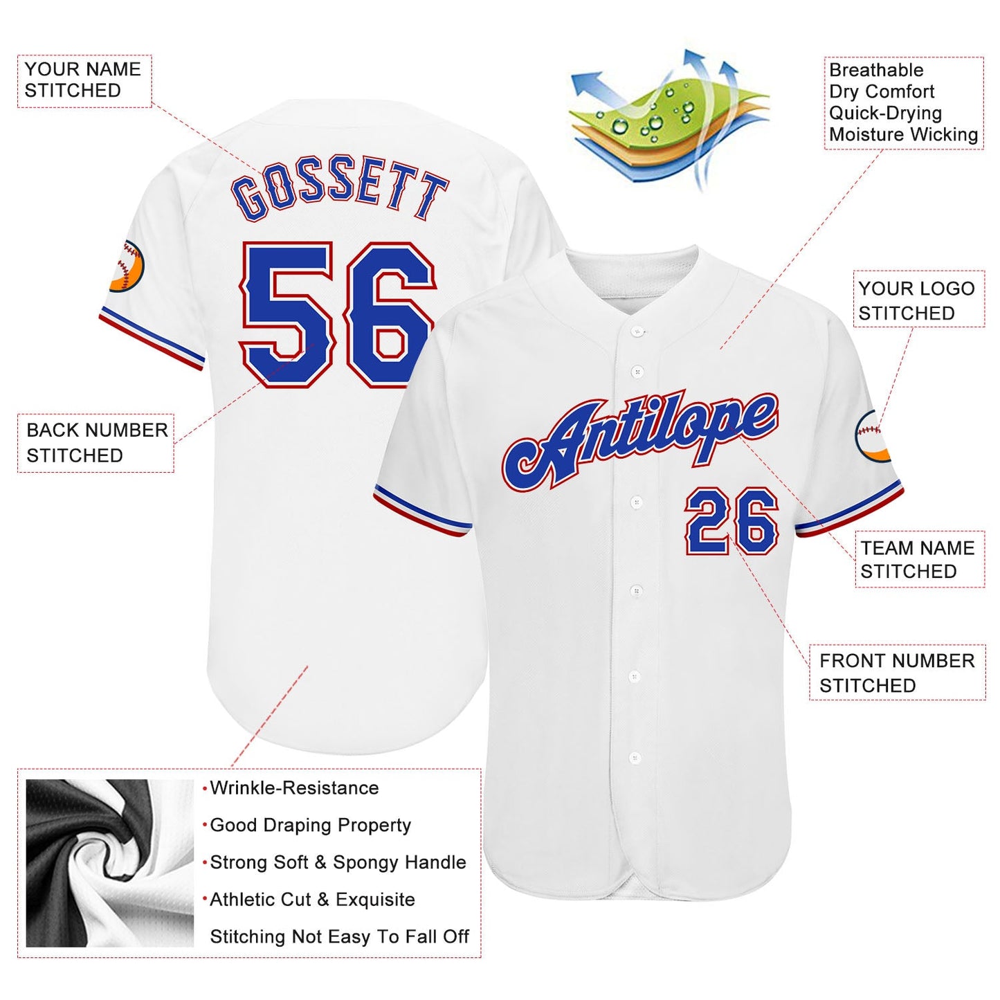 Custom White Royal-Red Authentic Baseball Jersey view 3
