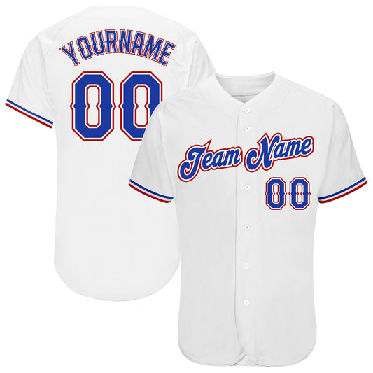 Custom White Royal-Red Authentic Baseball Jersey - Main View