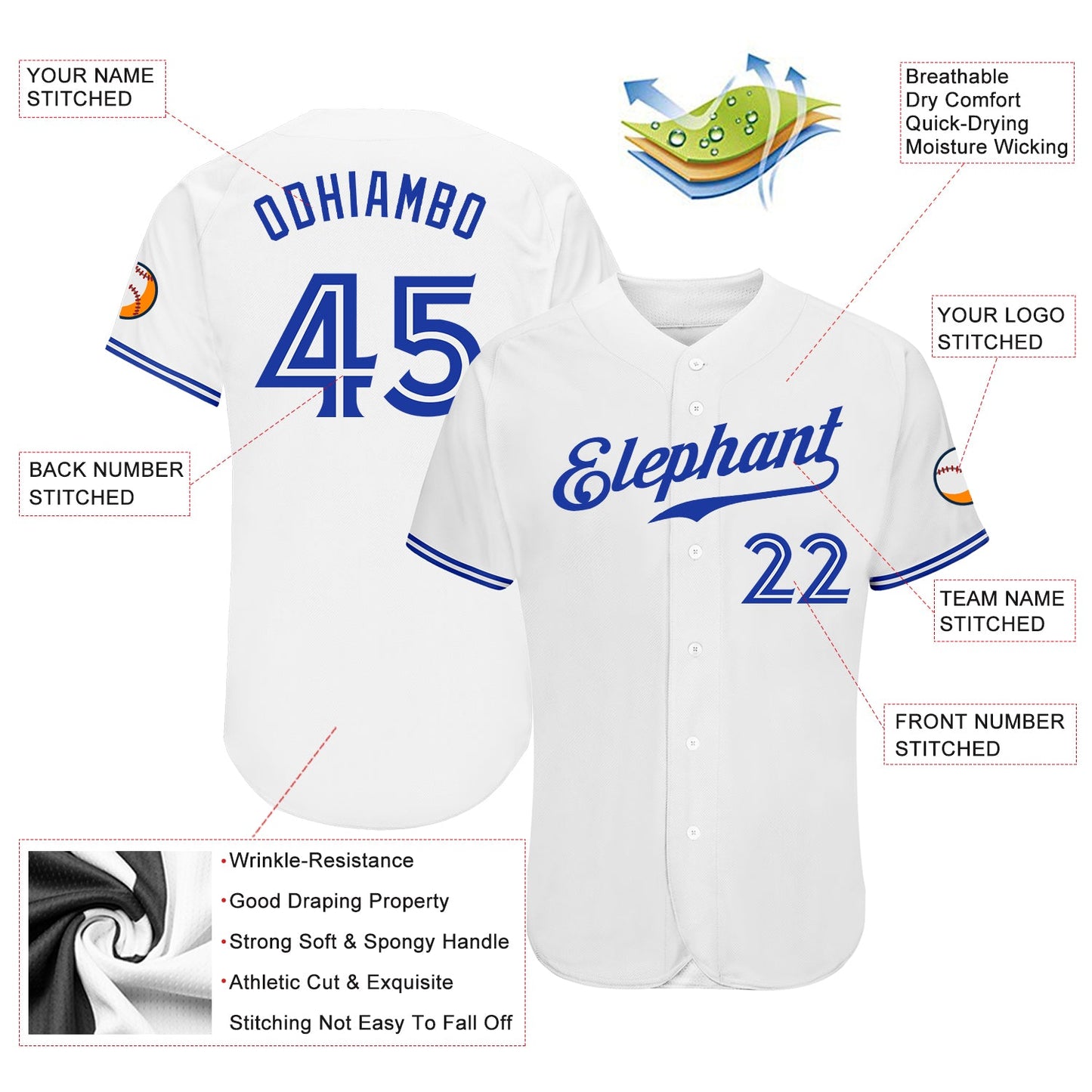 Custom White Royal Authentic Baseball Jersey view 3
