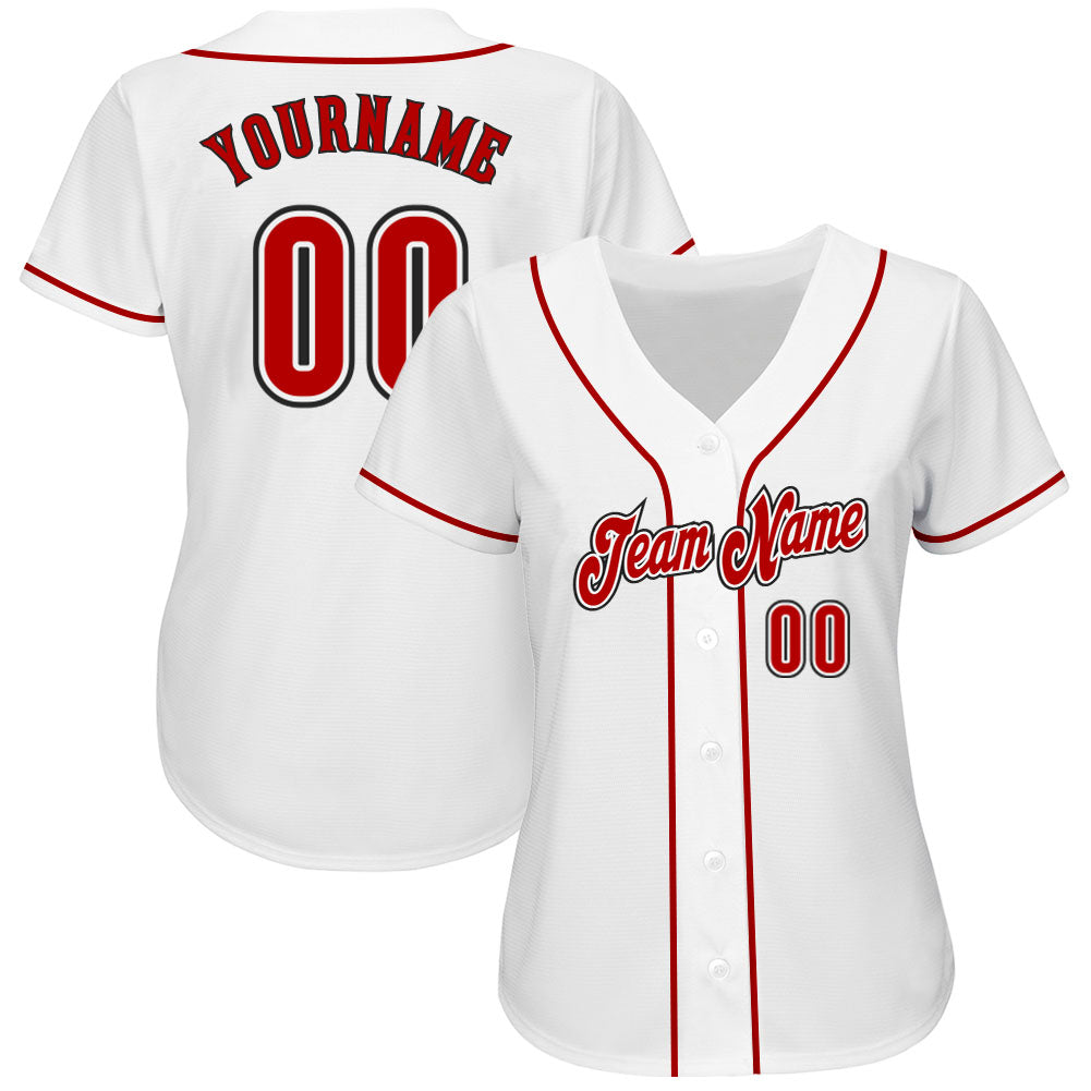 Custom White Red-Black Authentic Baseball Jersey view 3