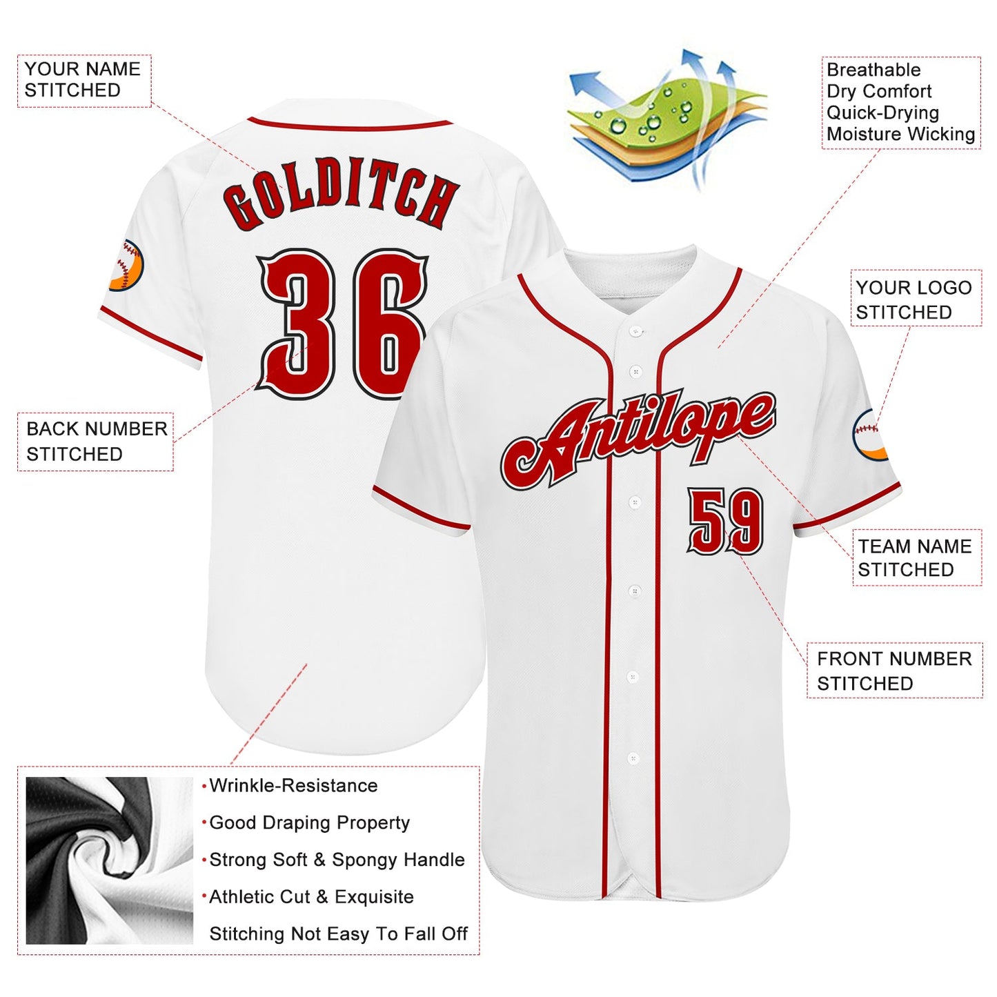 Custom White Red-Black Authentic Baseball Jersey view 4