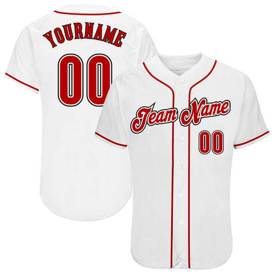 Custom White Red-Black Authentic Baseball Jersey - Main View