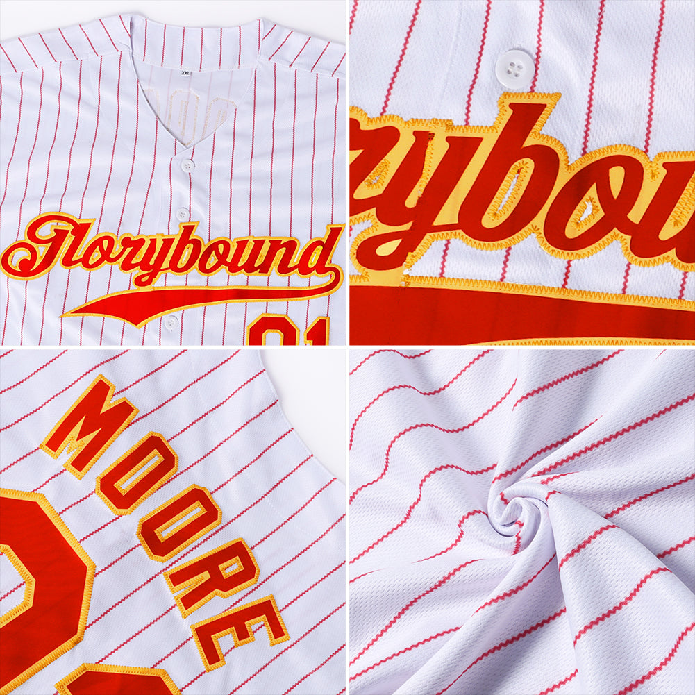 Custom White Red Pinstripe Red Authentic Baseball Jersey view 6