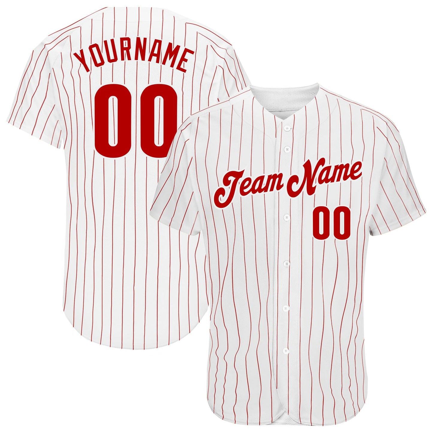 Custom White Red Pinstripe Red Authentic Baseball Jersey - Main View