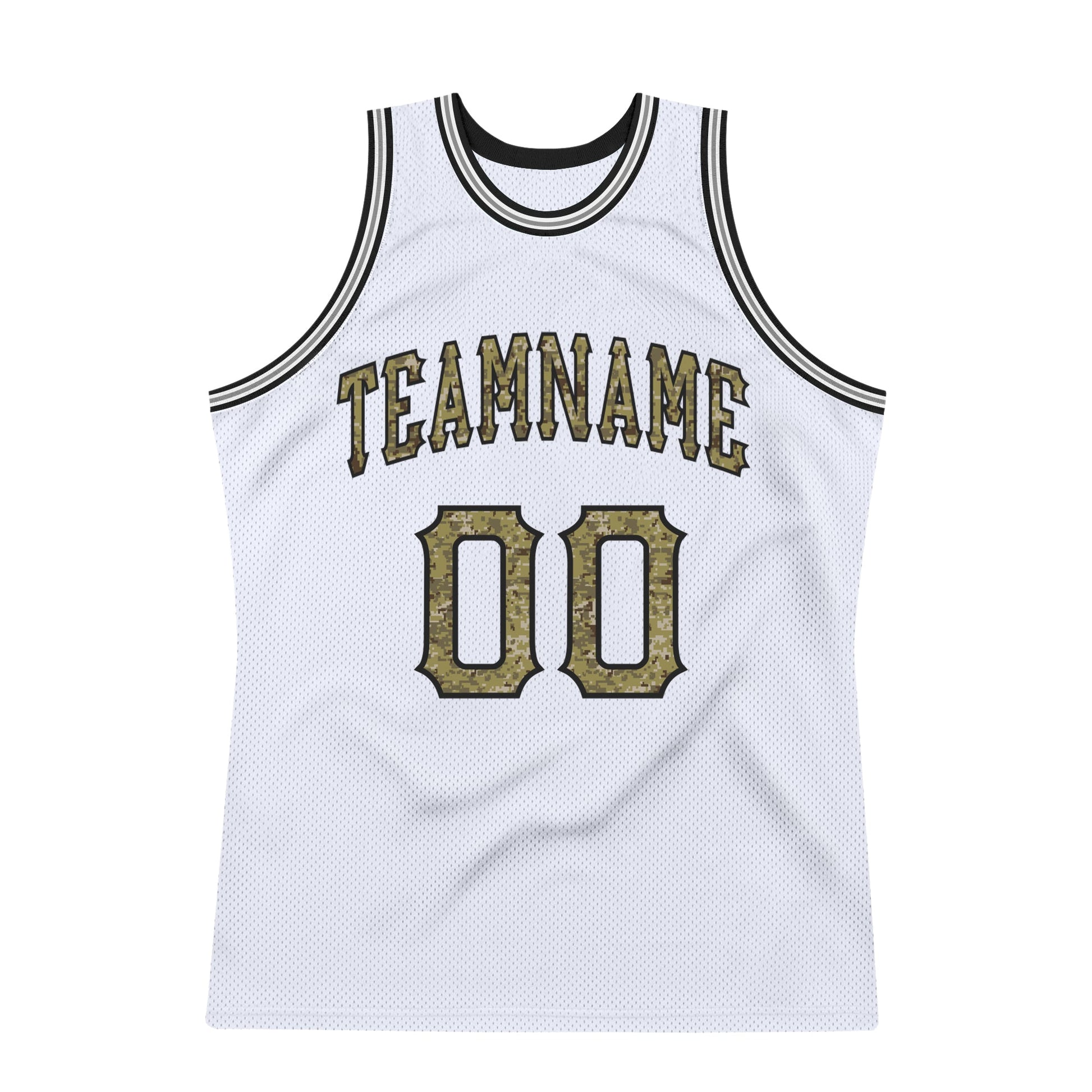 Custom White Camo-Gray Authentic Throwback Basketball Jersey view 5