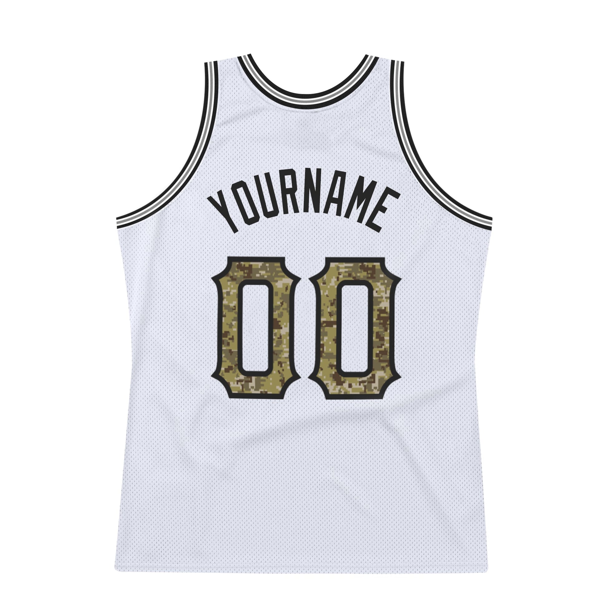 Custom White Camo-Gray Authentic Throwback Basketball Jersey view 6