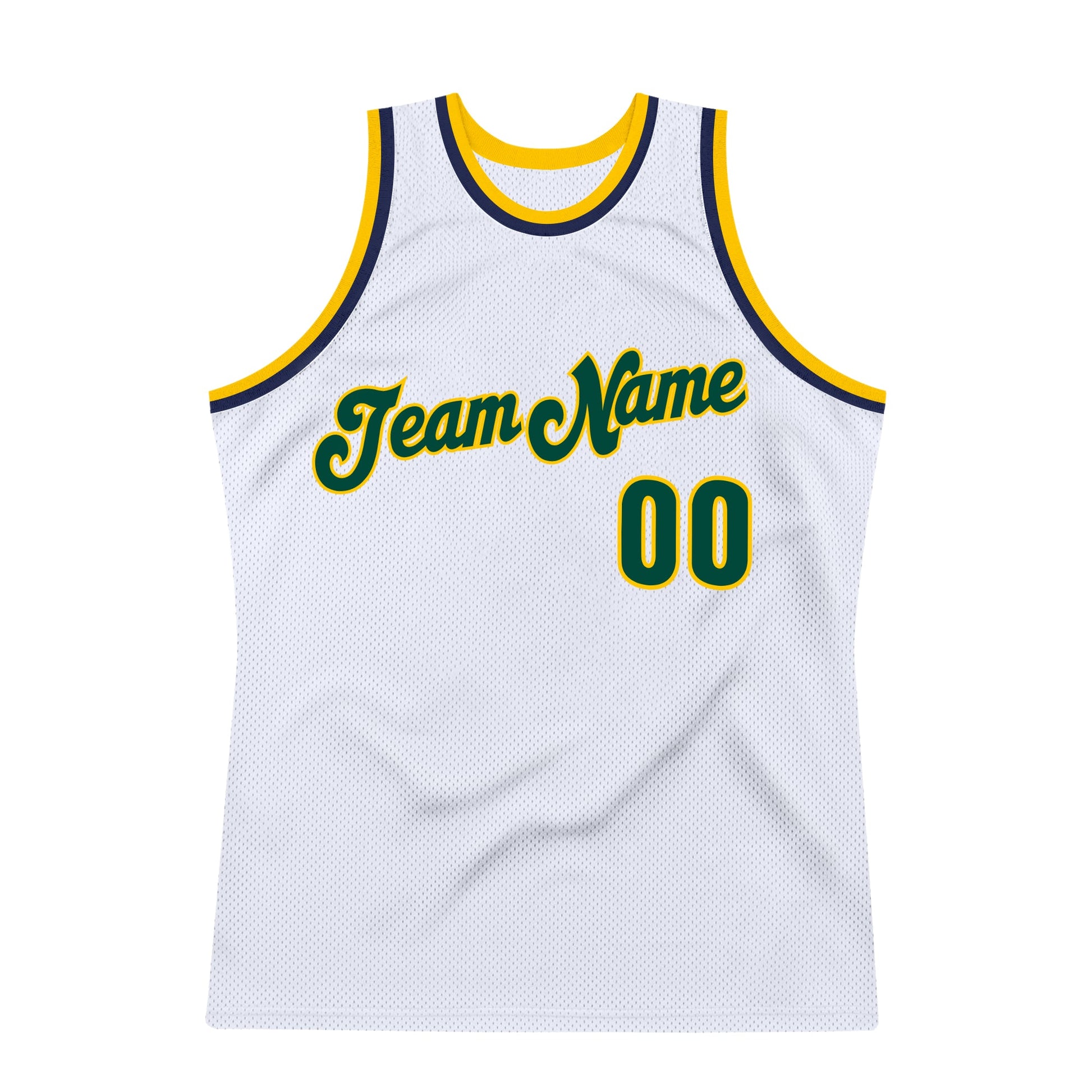 Custom White Hunter Green-Gold Authentic Throwback Basketball Jersey view 5