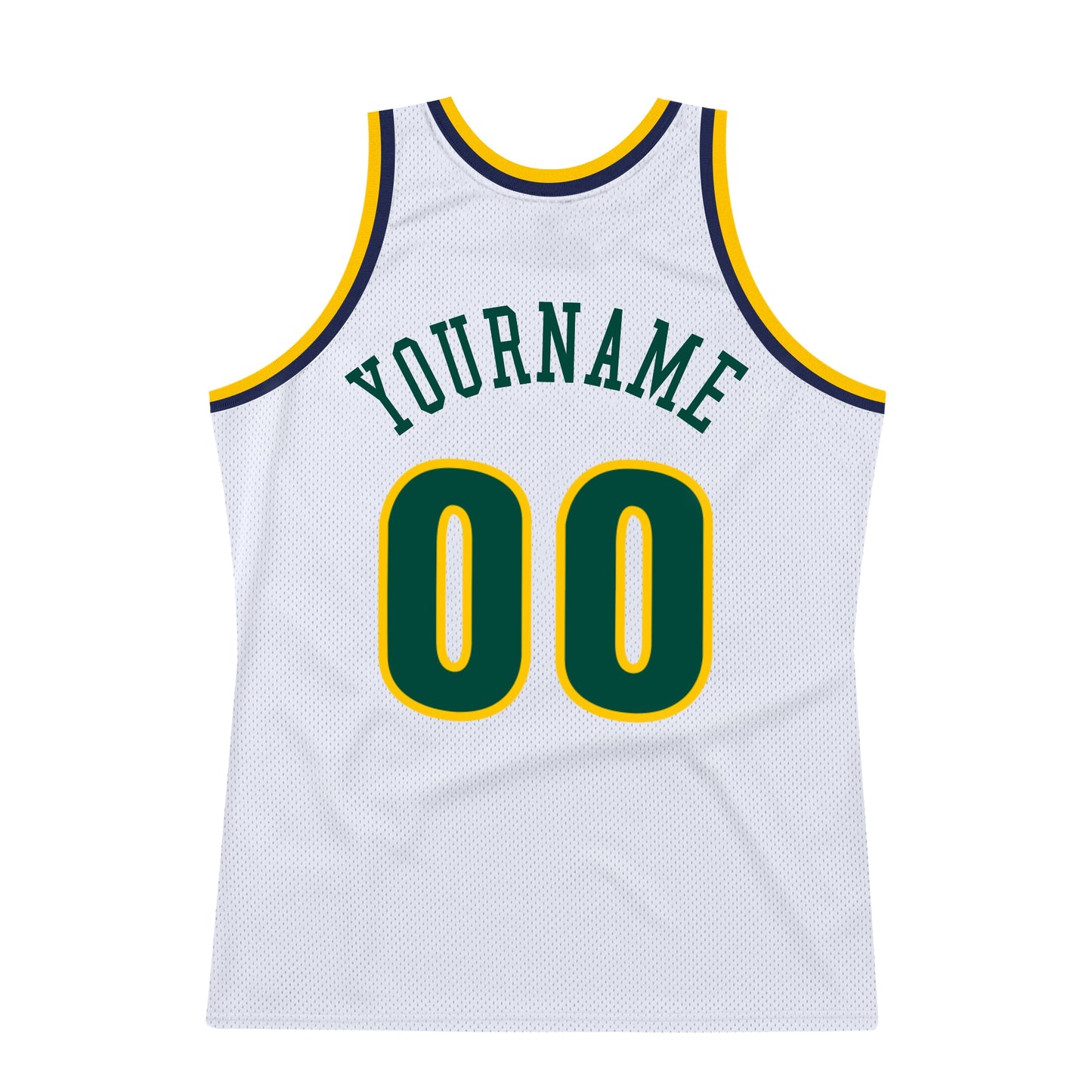 Custom White Hunter Green-Gold Authentic Throwback Basketball Jersey view 6