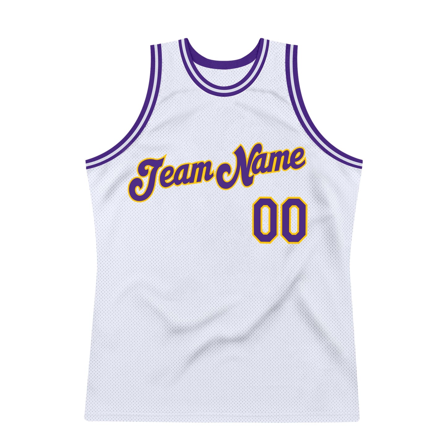 Custom White Purple-Gold Authentic Throwback Basketball Jersey view 5