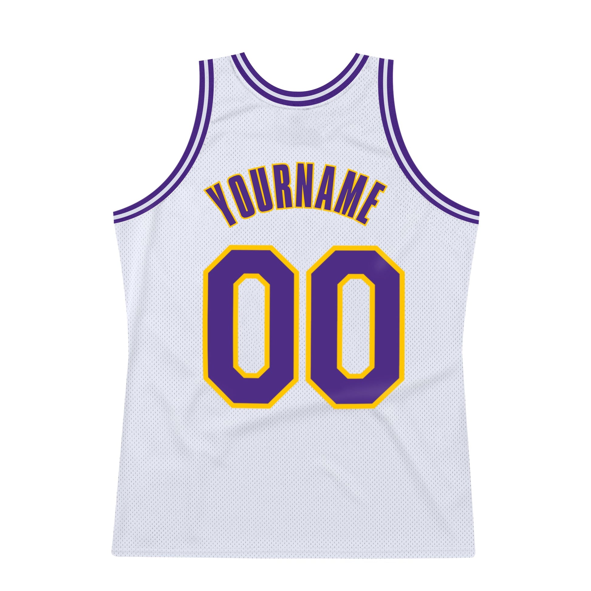Custom White Purple-Gold Authentic Throwback Basketball Jersey view 6