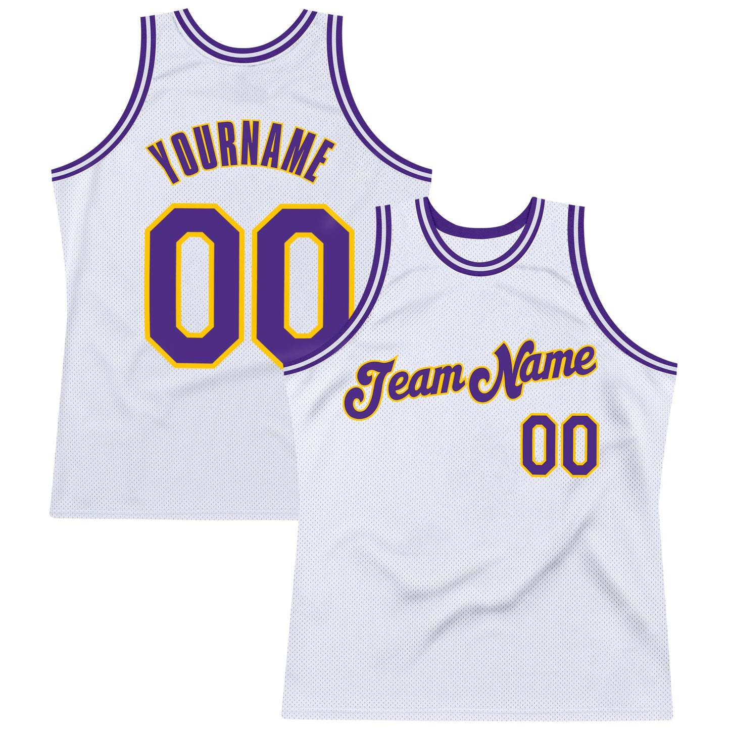 Custom White Purple-Gold Authentic Throwback Basketball Jersey - Main View