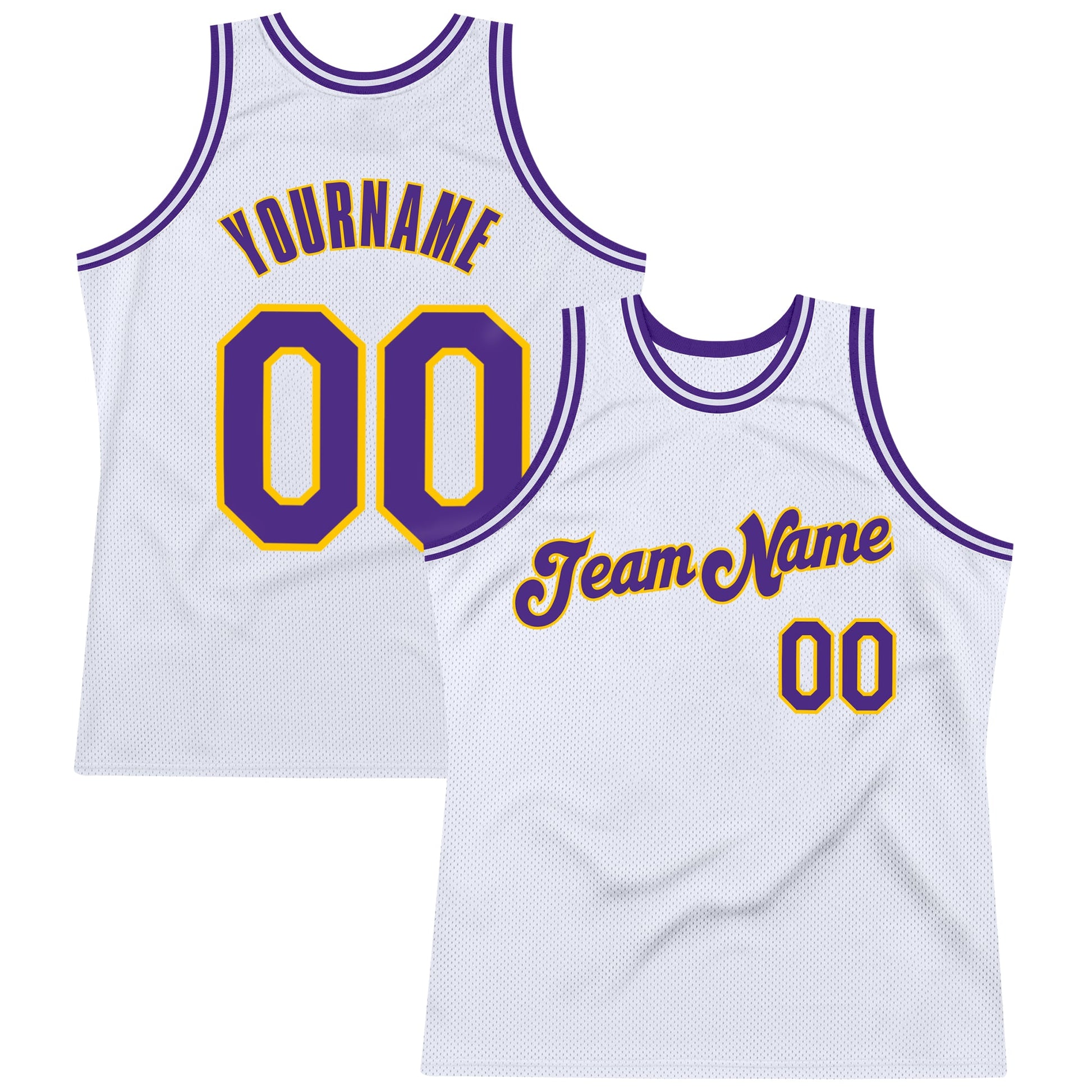 Custom White Purple-Gold Authentic Throwback Basketball Jersey - Main View